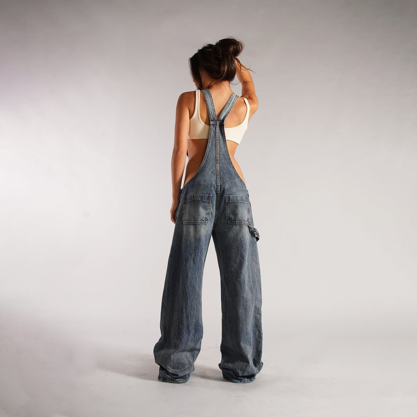 Y2K Zipper Denim Overalls With Pockets Fashion Loose Pants