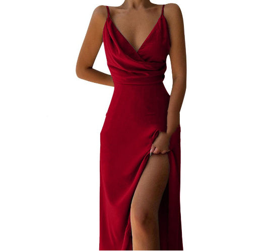 V-neck Slit Sling Dress Summer Fashion Sexy Slim