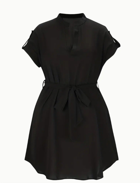 V-neck Short Sleeve Dress With Belt