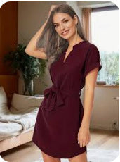 V-neck Short Sleeve Dress With Belt