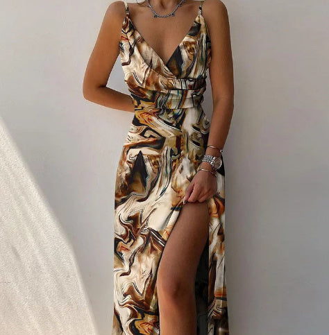 V-neck Slit Sling Dress Summer Fashion Sexy Slim