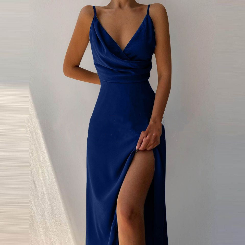 V-neck Slit Sling Dress Summer Fashion Sexy Slim