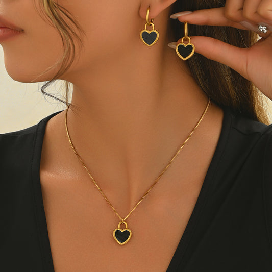 Lxalry 18K Gold Plated Stainless Steel Heart Mirror Jewelry Set