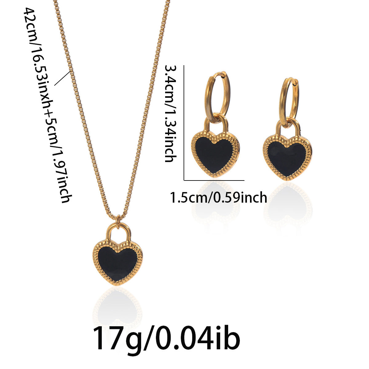 Lxalry 18K Gold Plated Stainless Steel Heart Mirror Jewelry Set