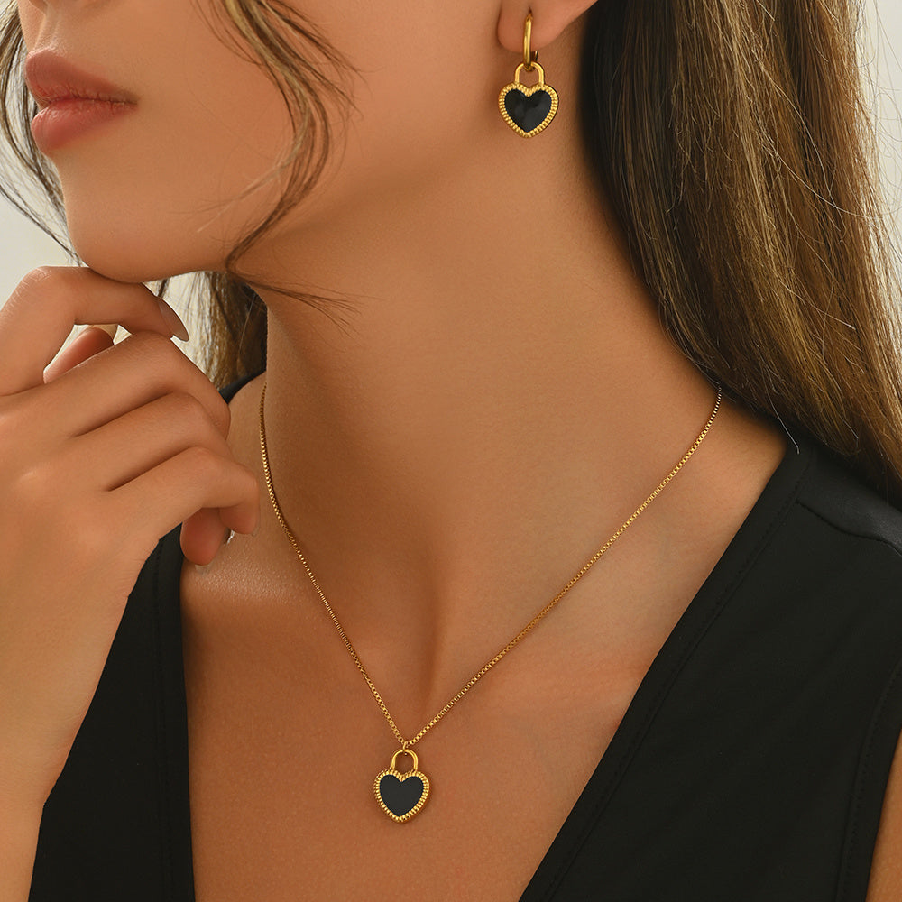 Lxalry 18K Gold Plated Stainless Steel Heart Mirror Jewelry Set