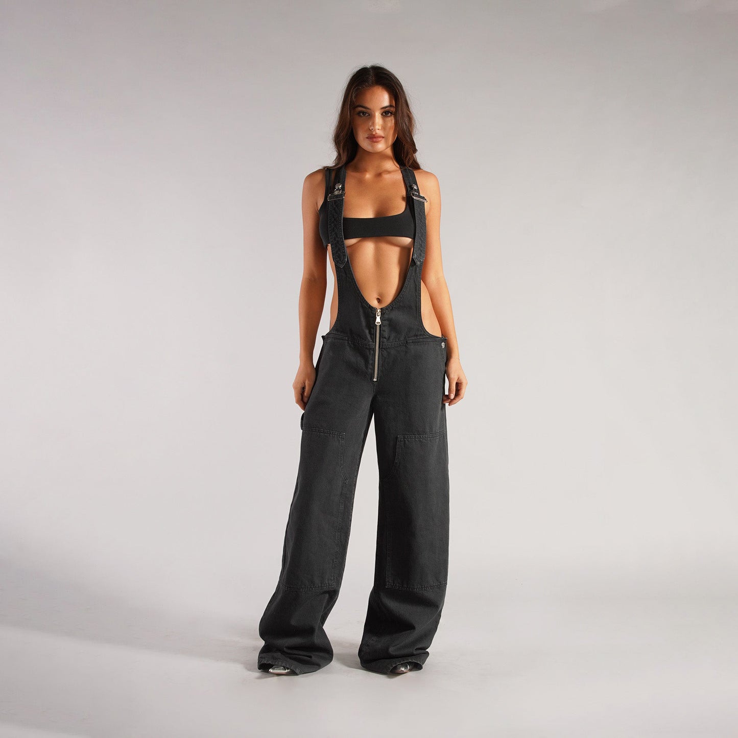 Y2K Zipper Denim Overalls With Pockets Fashion Loose  Pants